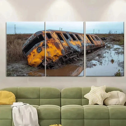 3pcs Train Wreck Art Ready to Hang EU   Wall Art Set Canvas Framed 40x60cm - High Quality Print 100% Australian Made Wall Canvas Ready to Hang