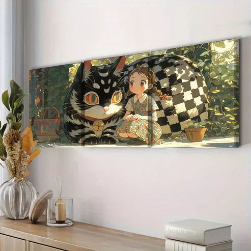 3pcs The Cat And The Girl Modern Art  Wall Art Set Canvas Unframed - High Quality Print 100% Australian Made Wall Canvas