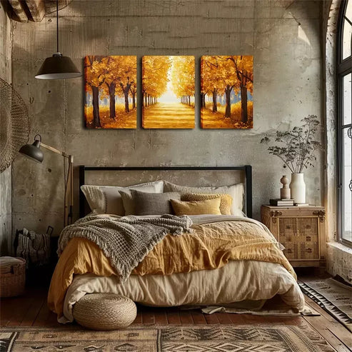 3pcs Romantic Autumn Forest Passage Wall Art Set Wall Art Canvas Unframed - High Quality Print 100% Australian Made Wall Canvas