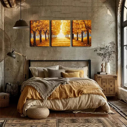 3pcs Romantic Autumn Forest Passage Wall Art Set Wall Art Canvas Unframed - High Quality Print 100% Australian Made Wall Canvas
