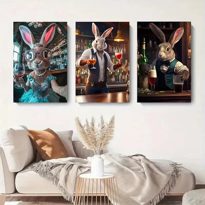 3pcs Rabbit Bartender Contemporary  Wall Art Canvas Unframed – High Quality Print 100% Australian Made Wall Canvas