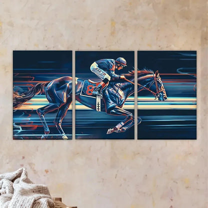 3pcs a horse racing, Artist Drawing Set Wall Art Set Canvas Framed 50x70cm - High Quality Print 100% Australian Made Wall Canvas Ready to Hang - Bella Home Decor