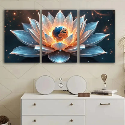 3pcs Lotus Flower Blooming Design Wall Art Set Canvas Framed 40x60cm - High Quality Print 100% Australian Made Wall Canvas Ready to Hang