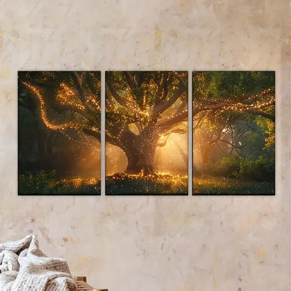 3pcs tree with lights in the middle Wall Art Set Canvas Framed 50x70cm - High Quality Print 100% Australian Made Wall Canvas Ready to Hang - Bella Home Decor