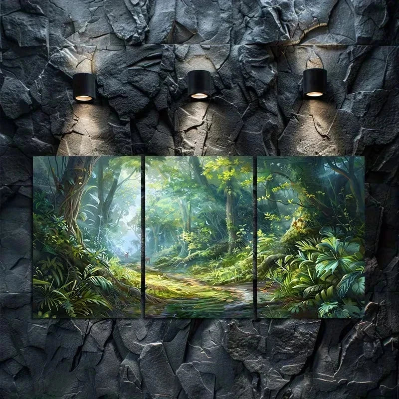 3pcs Dense Forest with Fallen Trees and Grass Metal Print Ready to Hang Art - Bella Home Decor