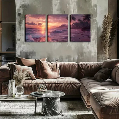 3pcs Crashing Waves, Sunsets, Beaches Wall Art Set Wall Art Canvas Unframed - High Quality Print 100% Australian Made Wall Canvas - Bella Home Decor