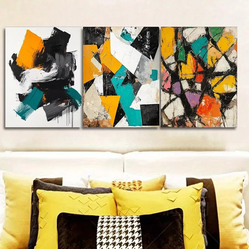 3pcs Abstract Design In Black White And Yellow Wall Art Set Canvas Unframed - High Quality Print 100% Australian Made Wall Canvas