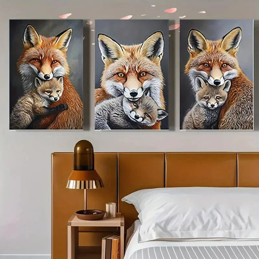3pcs Fox Lovers Adorable Fox Portraits Wall Art Canvas Framed 40x60cm - High Quality Print 100% Australian Made Wall Canvas Ready to Hang