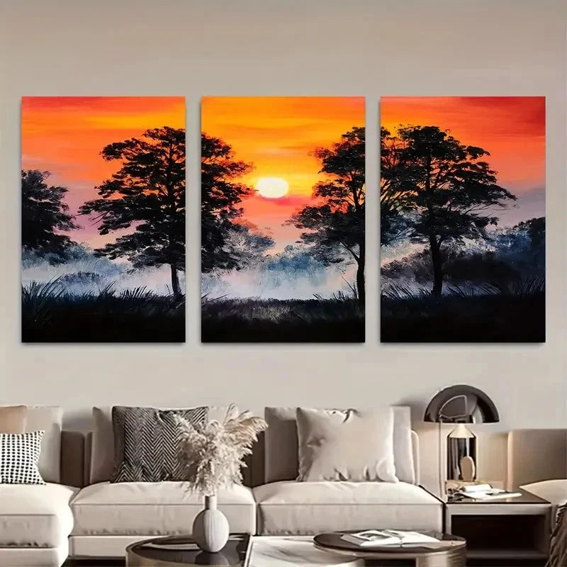 3pcs Sunset Trees Landscape Photography Metal Print Ready to Hang Art