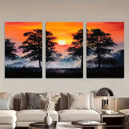 3pcs Sunset Trees Landscape Photography Metal Print Ready to Hang Art