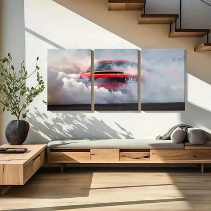 3pcs Vintage Sports Car in Action Wall Art Set Canvas Framed 50x70cm - High Quality Print 100% Australian Made Wall Canvas Ready to Hang
