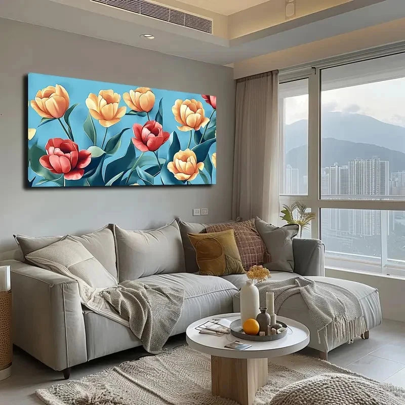 Vibrant Orange & Red Tulips Wall Art canvas office home room framed 120x60cm