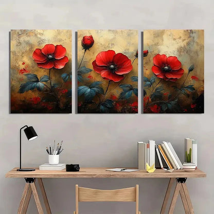 3pcs Rustic Red & Blue Wildflower Perfect Wall Art Set Canvas Framed 40x60cm - High Quality Print 100% Australian Made Wall Canvas Ready to Hang - Bella Home Decor