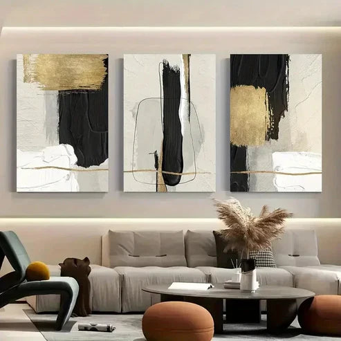 3pcs Black Golden & White Abstract Wall Art Canvas Unframed – High Quality Print 100% Australian Made Wall Canvas - Bella Home Decor