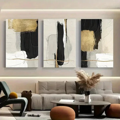 3pcs Black Golden & White Abstract Wall Art Canvas Unframed – High Quality Print 100% Australian Made Wall Canvas - Bella Home Decor