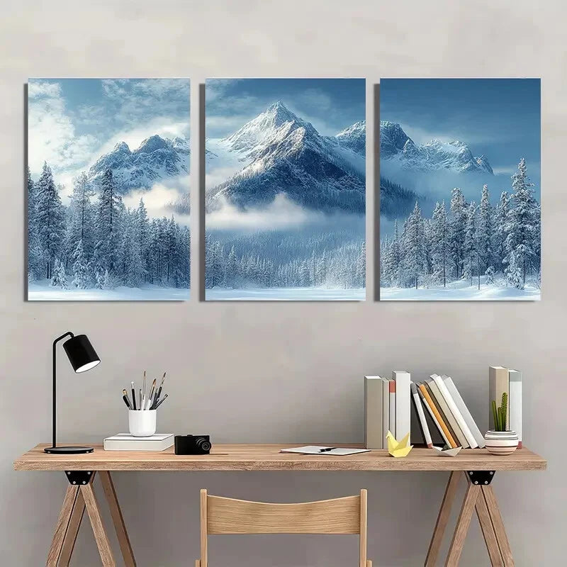3pcs Winter Mountain Forest Nature Landscape Metal Print Ready to Hang Art - Bella Home Decor