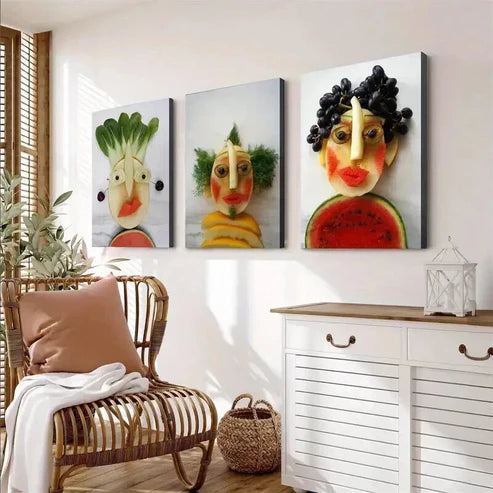3pcs Fruit & Vegetable Portraits Wall Art Canvas Unframed – High Quality Print 100% Australian Made Wall Canvas - Bella Home Decor