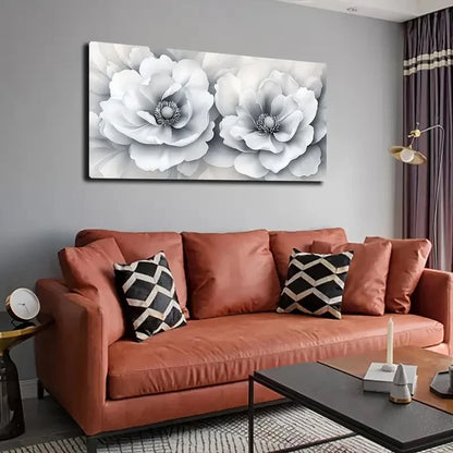 Black and White Flower Design Wall Art canvas office home room framed 120x60cm