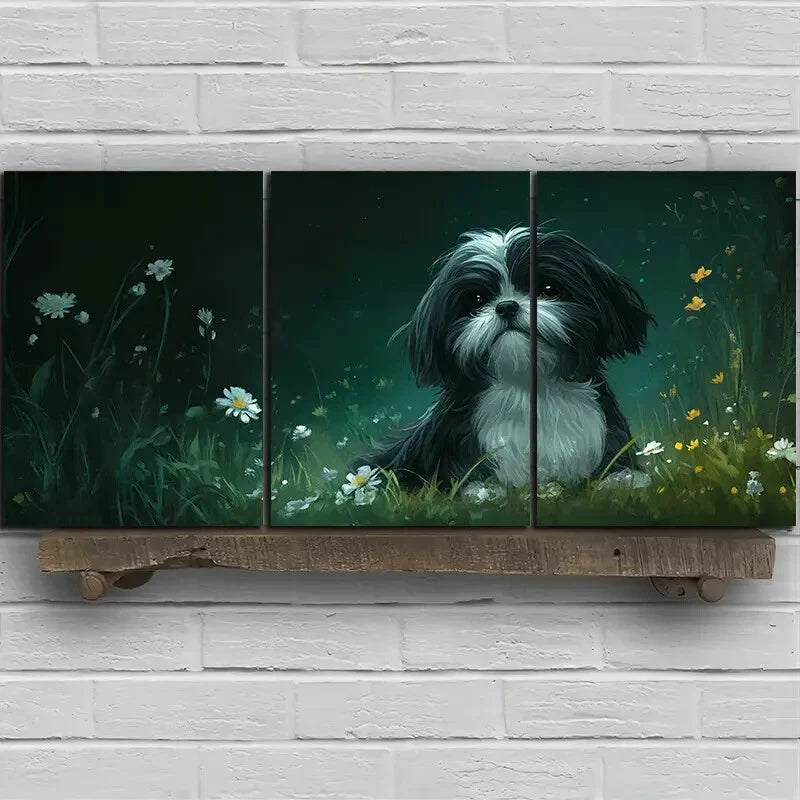 3pcs Charming Dog in Nature Theme Metal Print Ready to Hang Art - Bella Home Decor