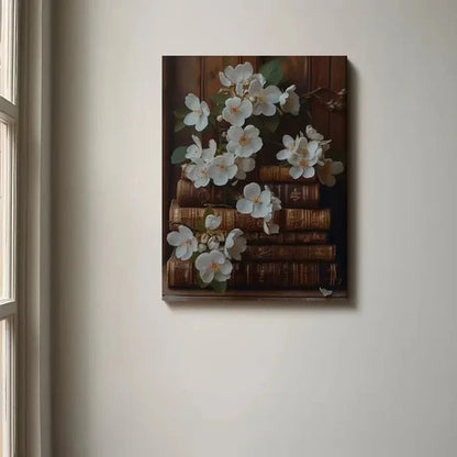 Beautiful Wildflower & Botanical Book Stack Painting 60x90cm Metal Print Ready to Hang