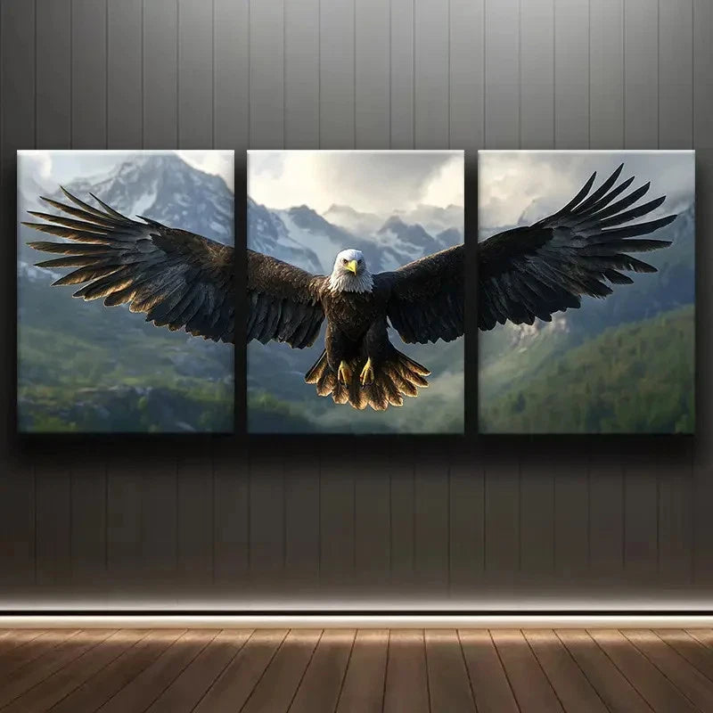 3pcs Eagle with Spread Wings Metal Print Ready to Hang Art - Bella Home Decor