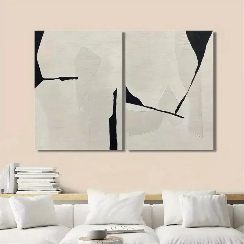 2pcs Black & Beige Wabi Sabi Style Canvas Framed 50x75cm - High Quality Print 100% Australian Made Wall Canvas Ready to Hang - Bella Home Decor