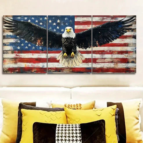 3pcs Majestic Eagle & American Flag Design Wall Art Canvas Unframed - High Quality Print 100% Australian Made Wall Canvas