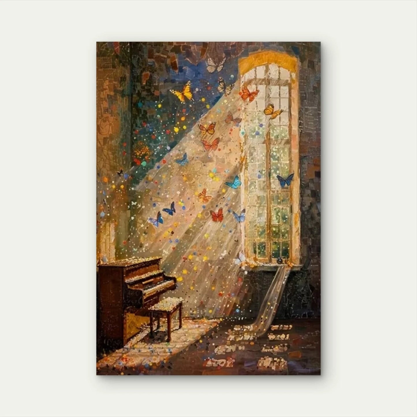 The Sun Shines on The Piano Covered with Flowers Metal Print Ready to Hang