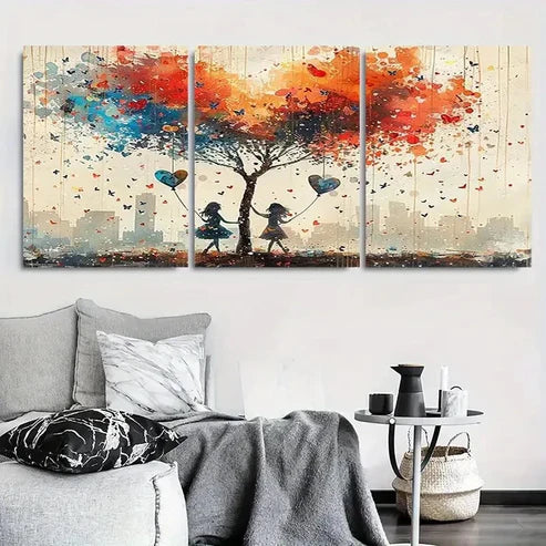 3pcs Abstract Tree and Butterfly Wall Art Canvas Unframed - High Quality Print 100% Australian Made Wall Canvas - Bella Home Decor