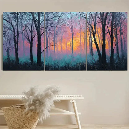 3pcs Sunrise Virginia Forest Misty Landscape Wall Art Set Canvas Framed 50x70cm - High Quality Print 100% Australian Made Wall Canvas Ready to Hang