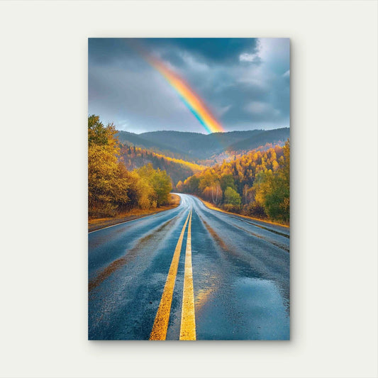 Rainbow End Road Landscape 60x90cm Metal Print Ready to Hang