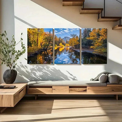 3pcs Forest Woods & Lake Modern Wall Art Set Canvas Framed 50x70cm - High Quality Print 100% Australian Made Wall Canvas Ready to Hang - Bella Home Decor