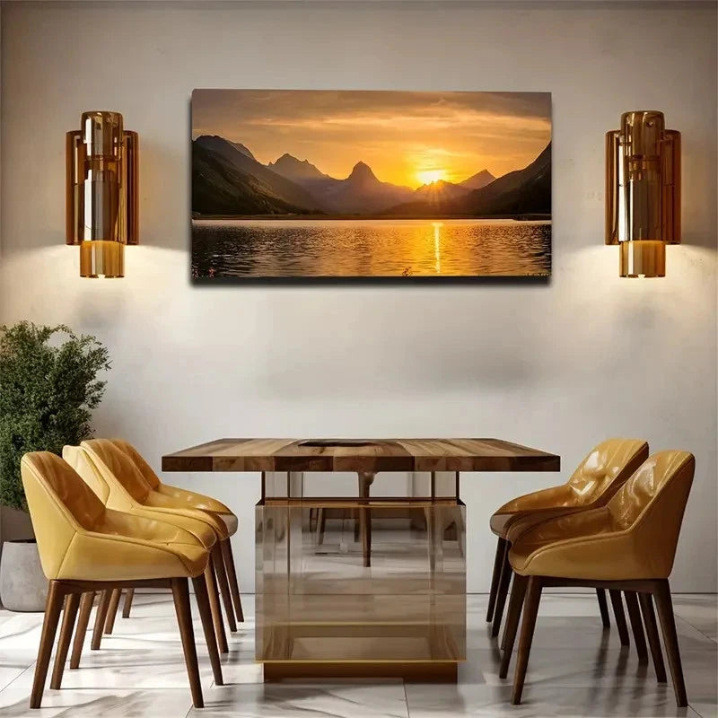 Sunset Lake Mountain Landscape Wall Art Canvas Office Home Room Framed 120x60cm