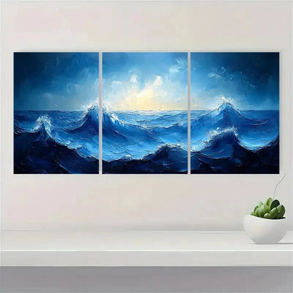 3pcs Blue and White Sea Painting Metal Print Ready to Hang Art - Bella Home Decor