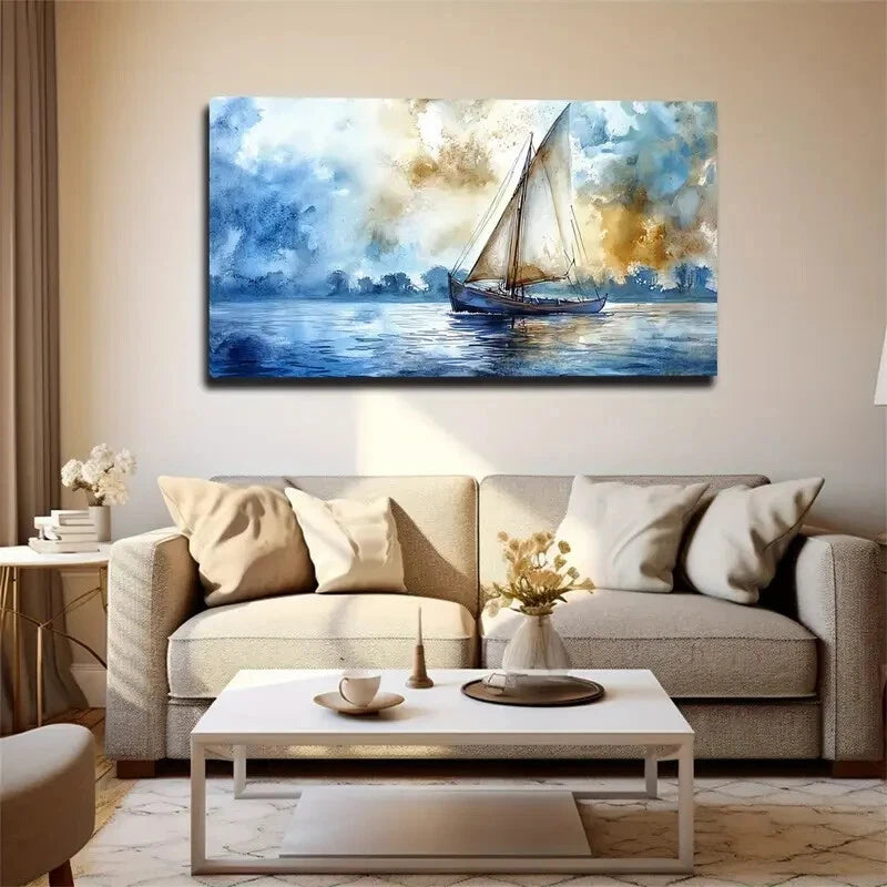 Sailboat Sailing Scene Modern Wall Art Canvas Office Home Room Framed 120x60cm - Bella Home Decor