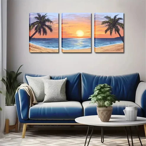 3pcs Tropical Sunset Beach Wall Art Canvas Unframed - High Quality Print 100% Australian Made Wall Canvas
