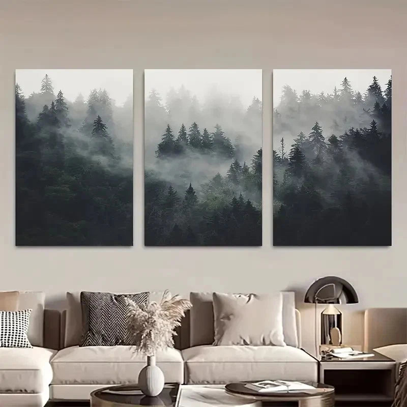 3pcs Foggy Mountain Forests Metal Print Ready to Hang Art - Bella Home Decor