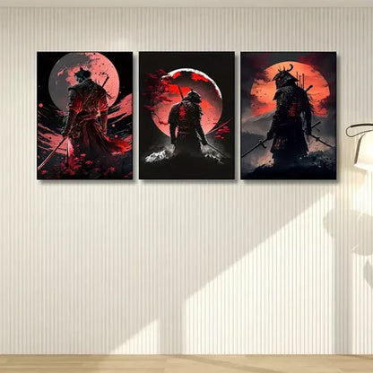 3pcs Cherry Blossom Sunset Japanese Samurai Wall Art Set Canvas Unframed - High Quality Print 100% Australian Made Wall Canvas - Bella Home Decor