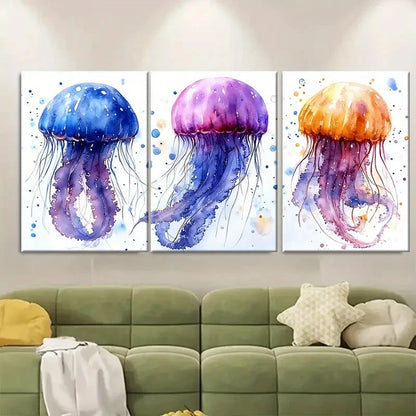 3pcs Jellyfish Gracefully Swimming EI  Wall Art Set Canvas Framed 40x60cm - High Quality Print 100% Australian Made Wall Canvas Ready to Hang