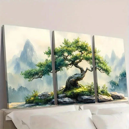 3pcs Traditional Japanesestyle Mature Green A  Wall Art Set Canvas Framed 60x90cm - High Quality Print 100% Australian Made Wall Canvas Ready to Hang