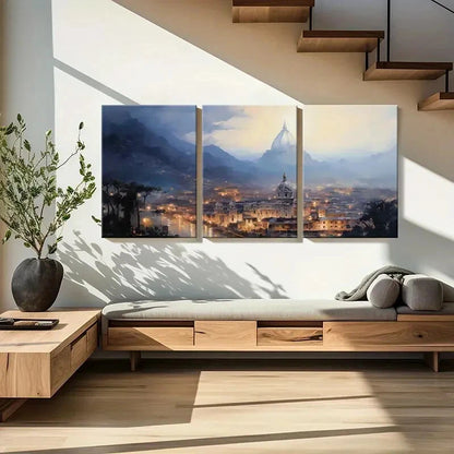 3pcs Mountain Landscape Cathedral Silhouette Metal Print Ready to Hang Art - Bella Home Decor