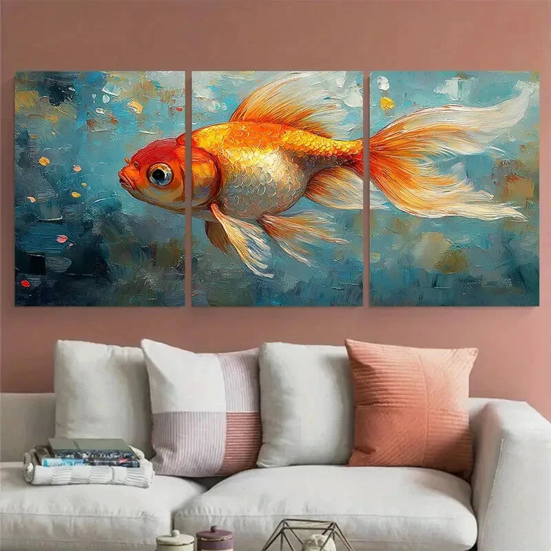 3pcs Goldfish Animal Illustration Metal Print Ready to Hang Art - Bella Home Decor