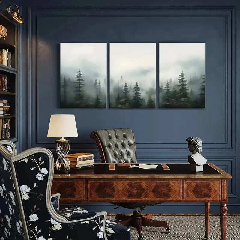 3pcs Misty Forest Serene Landscape Tranquil Metal Print Ready to Hang Art - Bella Home Decor