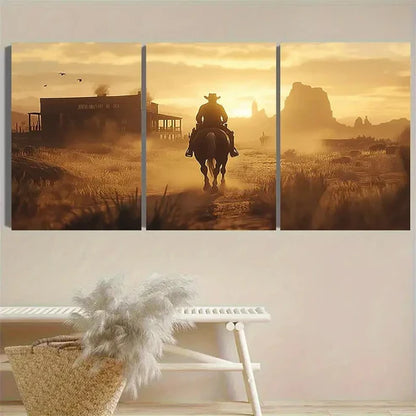 3pcs Western Cowboy Adventure Wall Art Canvas Unframed - High Quality Print 100% Australian Made Wall Canvas - Bella Home Decor