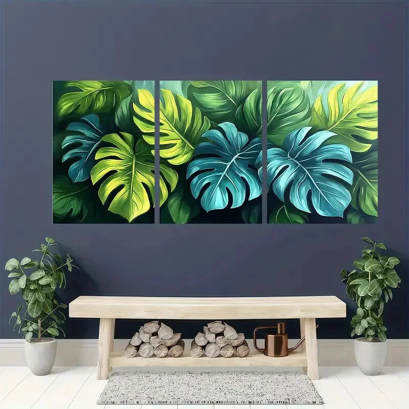 3pcs Minimalist Tropical Monstera Leaf Metal Print Ready to Hang Art - Bella Home Decor