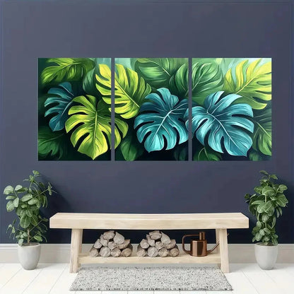 3pcs Minimalist Tropical Monstera Leaf Metal Print Ready to Hang Art - Bella Home Decor