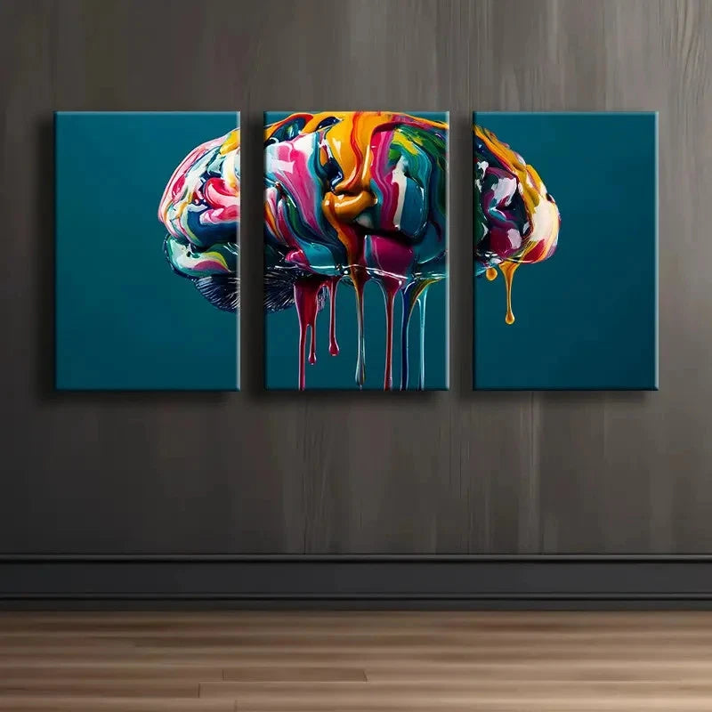 3pcs Colorful Abstract Brain Art Wall Art Set Canvas Framed 50x70cm - High Quality Print 100% Australian Made Wall Canvas Ready to Hang - Bella Home Decor