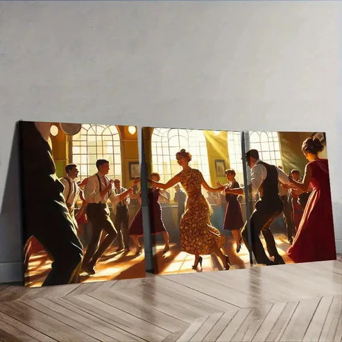 3pcs A Picture of People Dancing in the Middle Wall Art Set Canvas Unframed - High Quality Print 100% Australian Made Wall Canvas