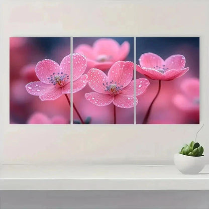3pcs Elegant Pink Flowers On Dark Perfect Wall Art Set Canvas Framed 60x90cm - High Quality Print 100% Australian Made Wall Canvas Ready to Hang