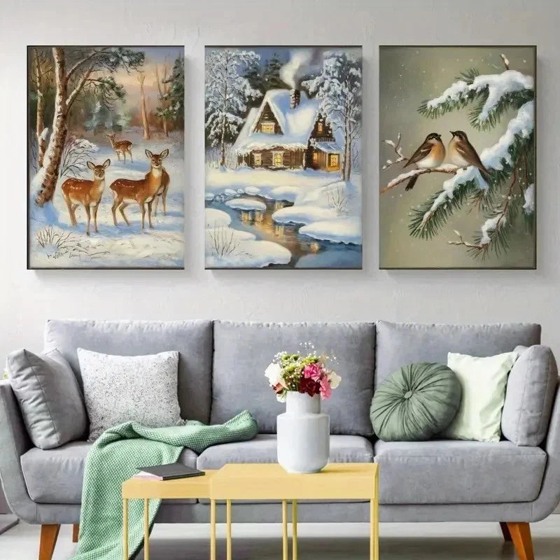 3pcs Winter Forest Realistic Natural Canvas  Wall Art Set Canvas Framed 50x70cm - High Quality Print 100% Australian Made Wall Canvas Ready to Hang